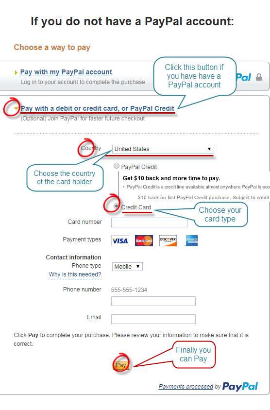 Pay by PayPal without an account